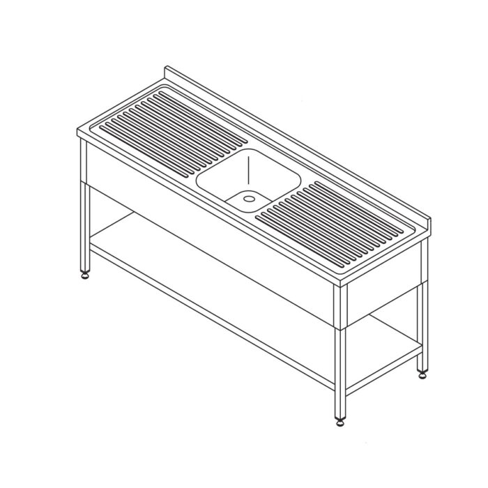 Nõudepesumasina laud – 160 x 60 cm – valamu ja tagaseinaga – koos hoiuruumiga - Image 1