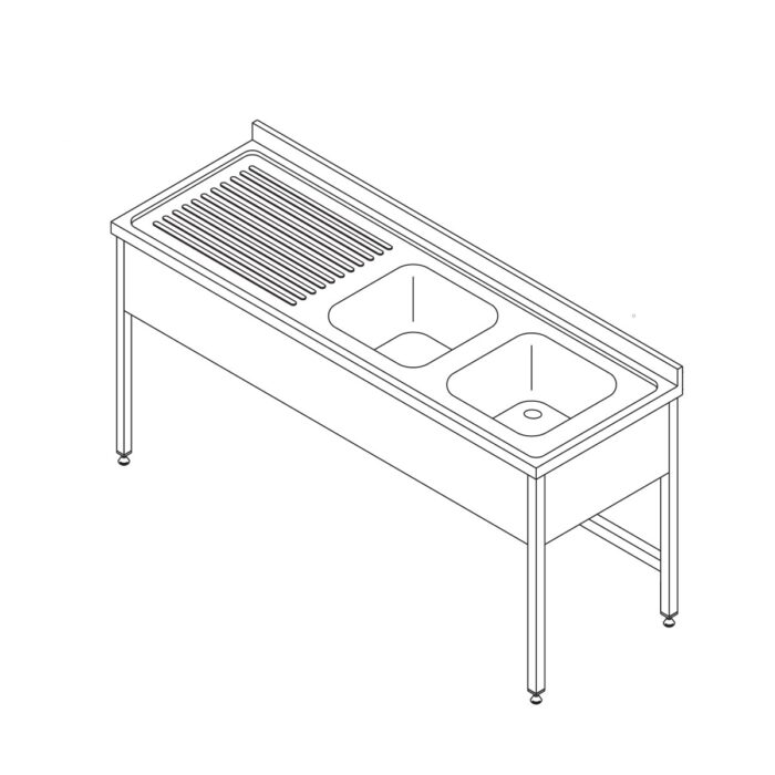 Nõudepesumasina laud – 150 x 70 cm – 2 valamuga ja tagaseinaga - Image 1