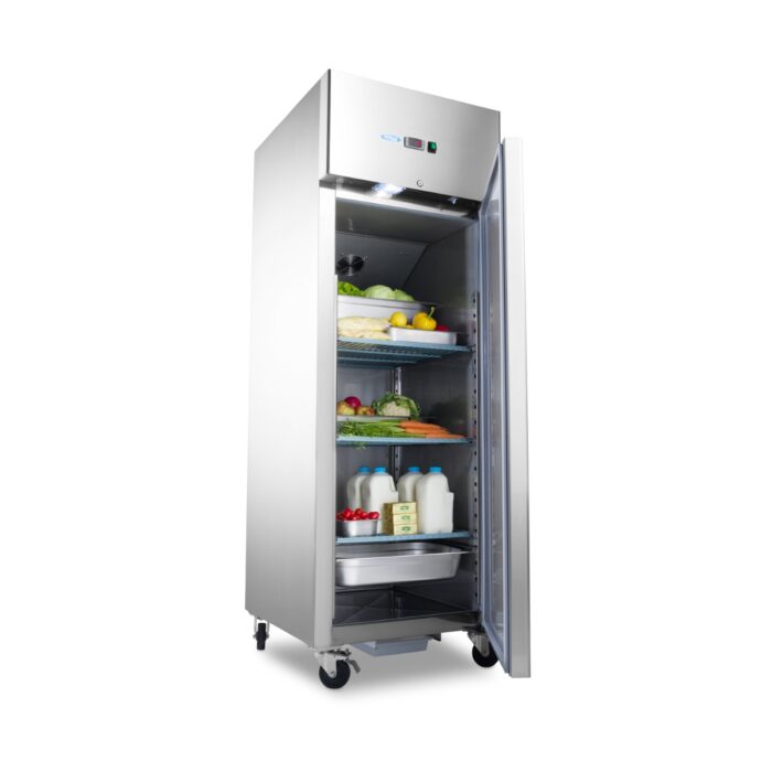 Külmkapp – 600 l – 3 reguleeritavat riiulit (2/1 GN) – roostevaba teras – ratastel - Image 4