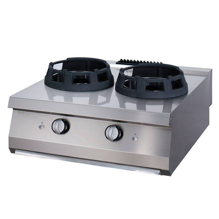 Premium wok-pliit – 2 x 28,5 cm keeduringi – kahekordne – sügavus 90 cm – gaas - Image 1