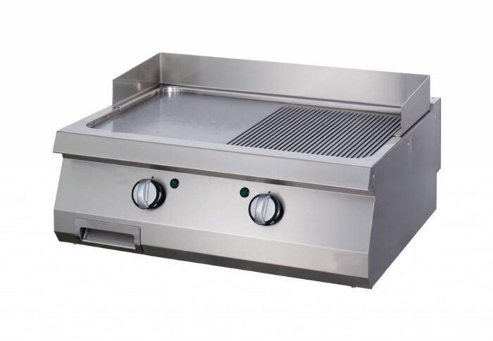 Raskete tööde jaoks mõeldud grillplaat – pooleldi soonitud kroom – kahekordne – sügavus 70 cm – gaas - Image 1