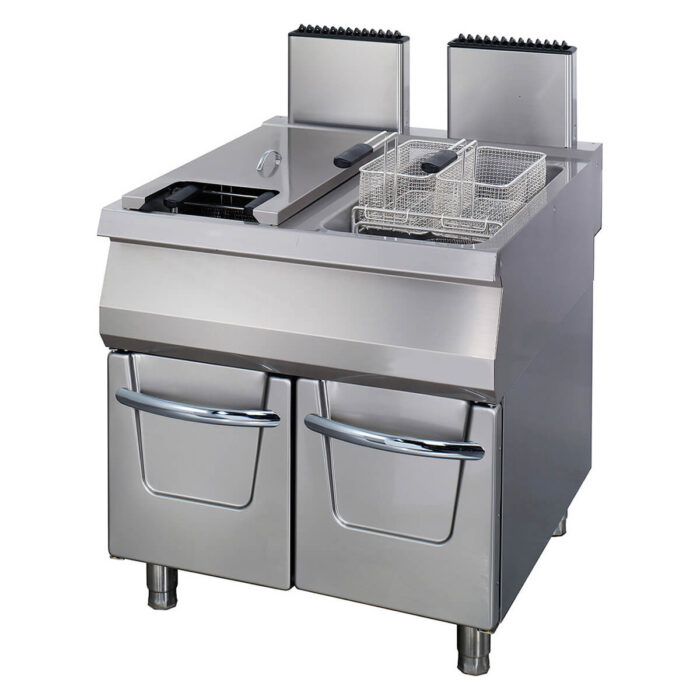 Premium-fritüür – 2 x 22 l – kahekordne – sügavus 90 cm – äravoolukraaniga – gaas - Image 1