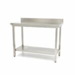 Roostevabast terasest laud – 140 x 60 cm – reguleeritav kõrgus – tagaseinaga ja riiuliga