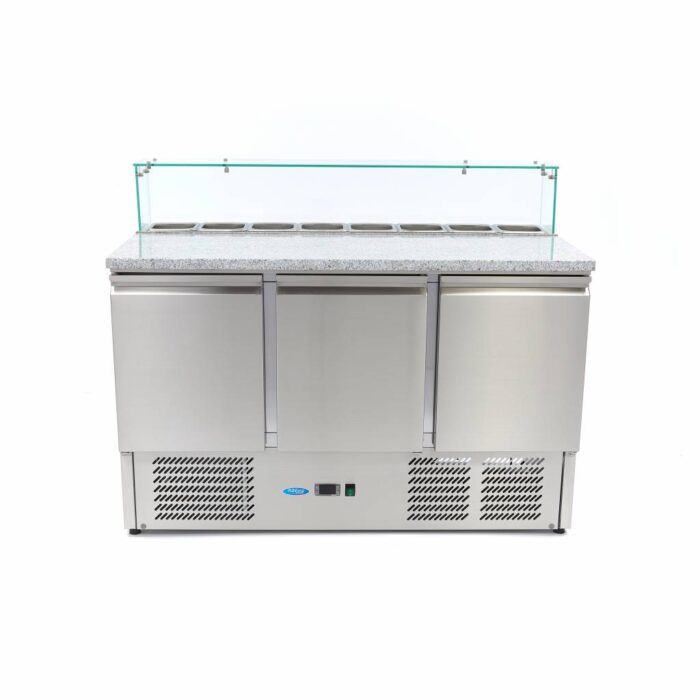 Pitsa ettevalmistamise külmik – 137 cm – 3 ust – mahutab 8 x 1/6 GN – koos klaaskattega - Image 2