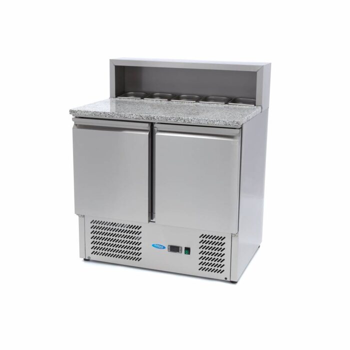 Pitsa ettevalmistamise külmik – 90 cm – 2 ust – mahutab 5 x 1/6 GN – roostevabast terasest kate - Image 1