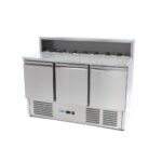 Pitsa ettevalmistamise külmik – 137 cm – 3 ust – mahutab 8 x 1/6 GN – roostevabast terasest kate