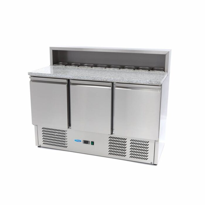 Pitsa ettevalmistamise külmik – 137 cm – 3 ust – mahutab 8 x 1/6 GN – roostevabast terasest kate - Image 1