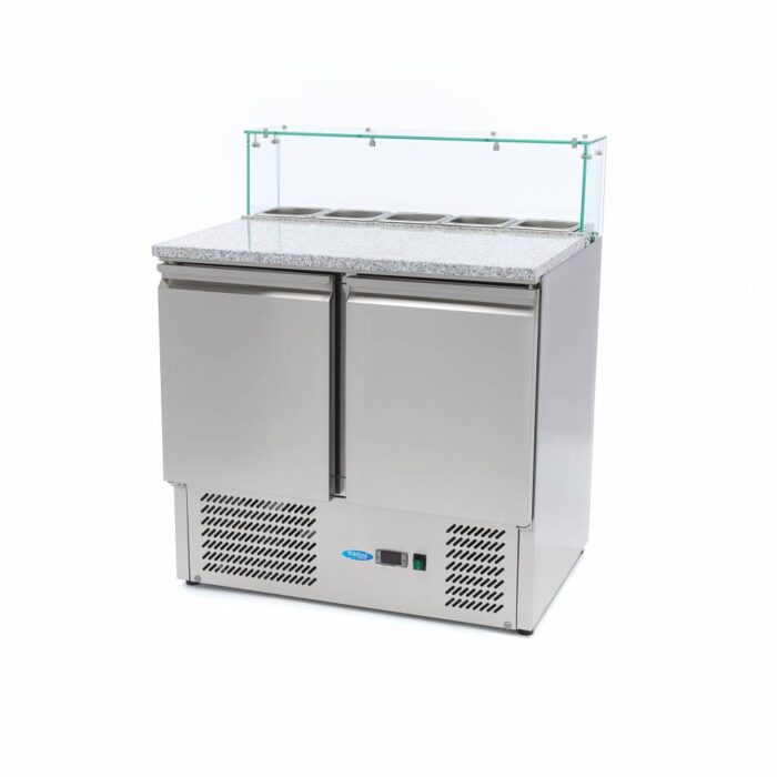 Pitsa ettevalmistamise külmik – 90 cm – 2 ust – mahutab 5 x 1/6 GN – koos klaaskattega - Image 1