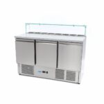 Pitsa ettevalmistamise külmik – 137 cm – 3 ust – mahutab 8 x 1/6 GN – koos klaaskattega