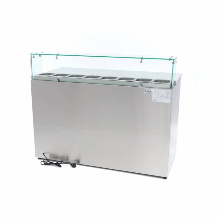 Pitsa ettevalmistamise külmik – 137 cm – 3 ust – mahutab 8 x 1/6 GN – koos klaaskattega - Image 4