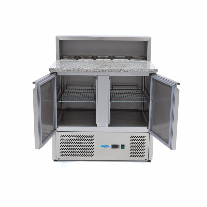 Pitsa ettevalmistamise külmik – 90 cm – 2 ust – mahutab 5 x 1/6 GN – roostevabast terasest kate - Image 5