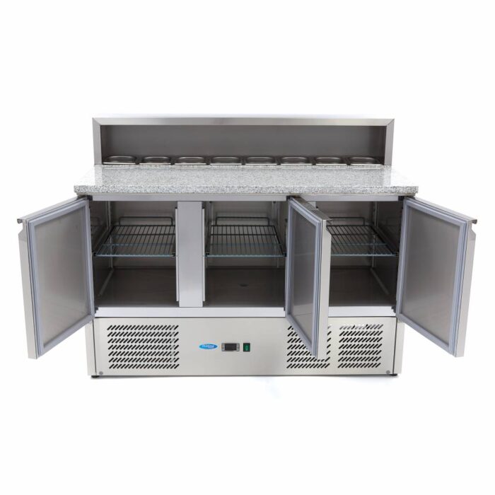 Pitsa ettevalmistamise külmik – 137 cm – 3 ust – mahutab 8 x 1/6 GN – roostevabast terasest kate - Image 5