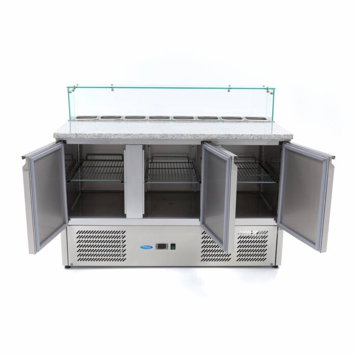 Pitsa ettevalmistamise külmik – 137 cm – 3 ust – mahutab 8 x 1/6 GN – koos klaaskattega - Image 3