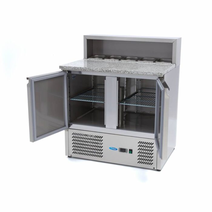 Pitsa ettevalmistamise külmik – 90 cm – 2 ust – mahutab 5 x 1/6 GN – roostevabast terasest kate - Image 6