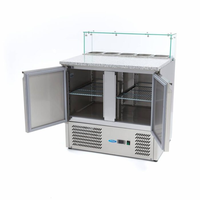 Pitsa ettevalmistamise külmik – 90 cm – 2 ust – mahutab 5 x 1/6 GN – koos klaaskattega - Image 5